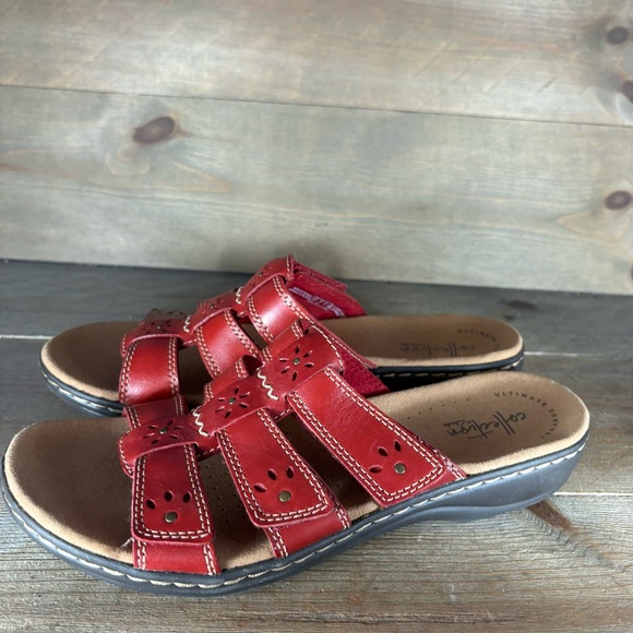clarks leisa spring womens size 8 shoes red slip on comfort sandals - Picture 1 of 8
